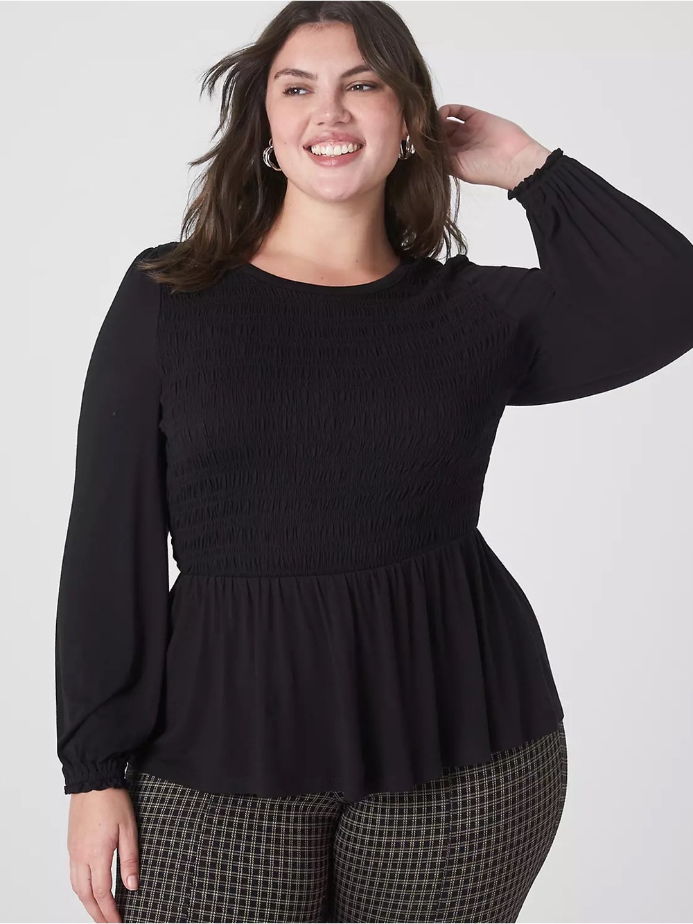 Lane Bryant Black Smocked Babydoll Peplum Top Plus Size 26/28
